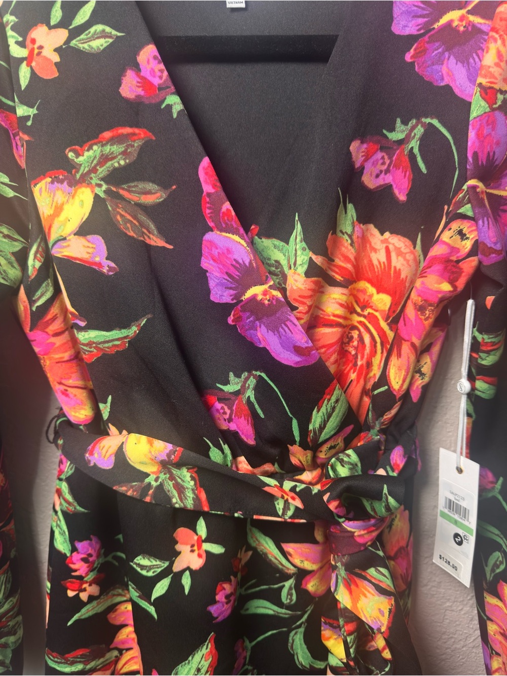Siena Studio Black Floral Wrap Dress with Pink and Orange Blooms - Picture 6 of 11
